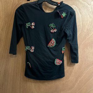 New with tag Size 12 Dot & Line Black Sequence Cherries and Watermelon Blouse